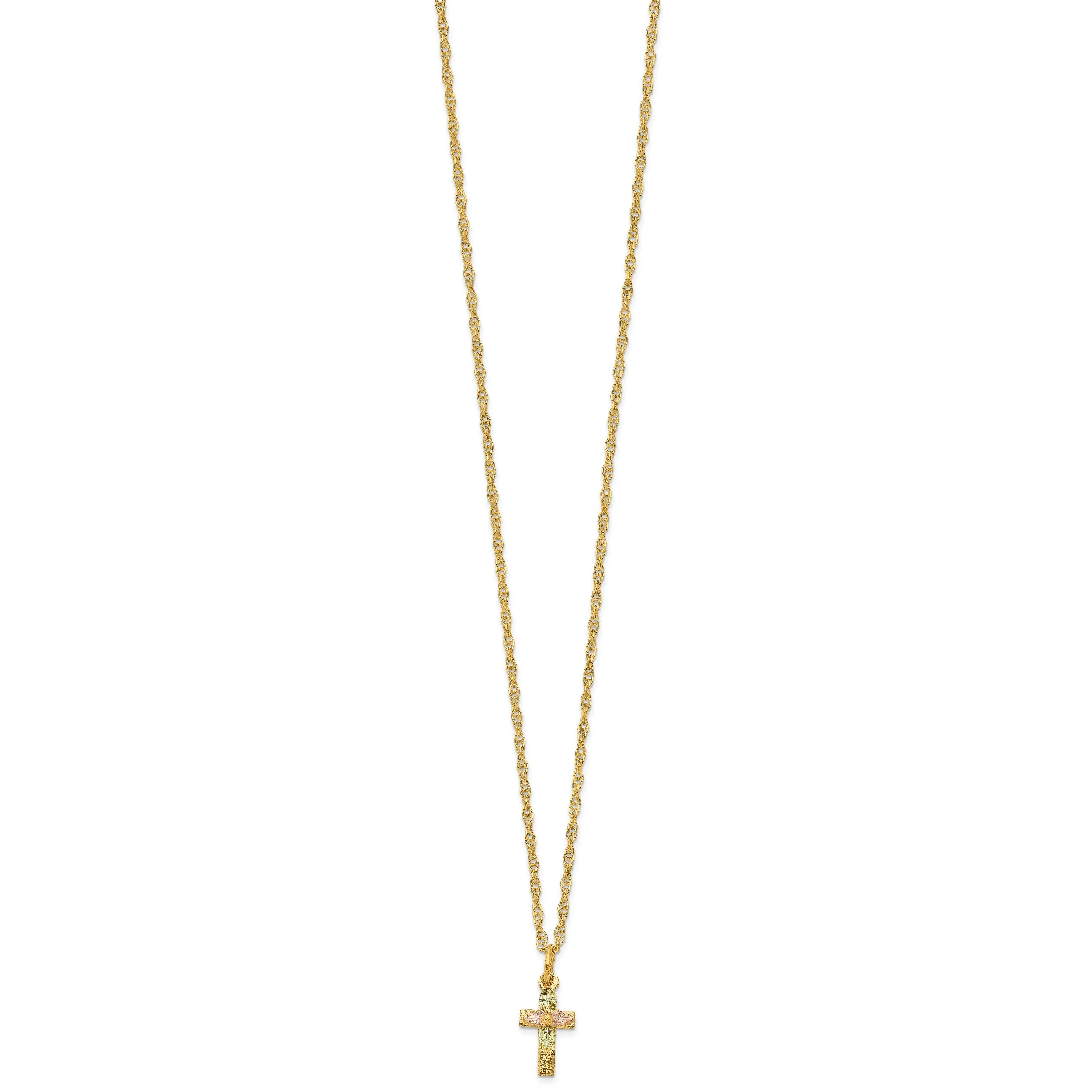 10K Tri-Color Black Hills Gold Cross Necklace with Polished Finish