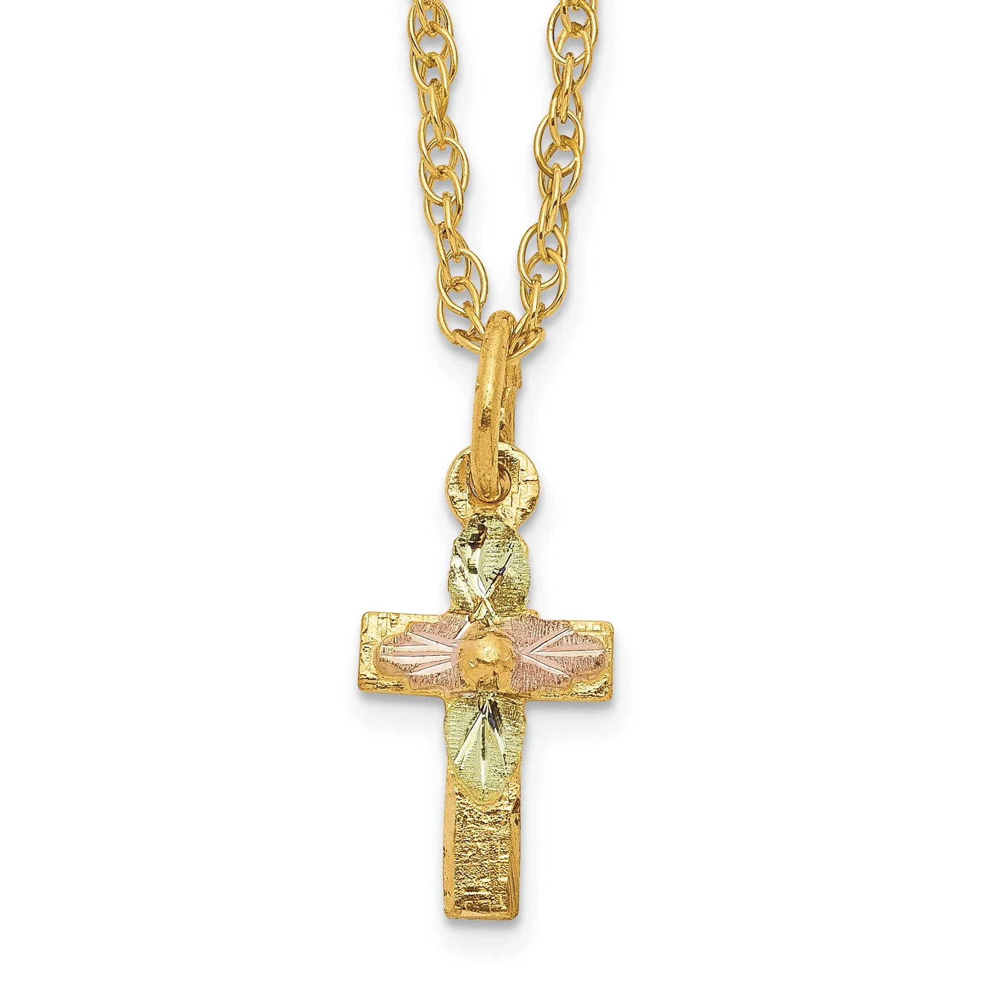 10K Tri-Color Black Hills Gold Cross Necklace with Polished Finish