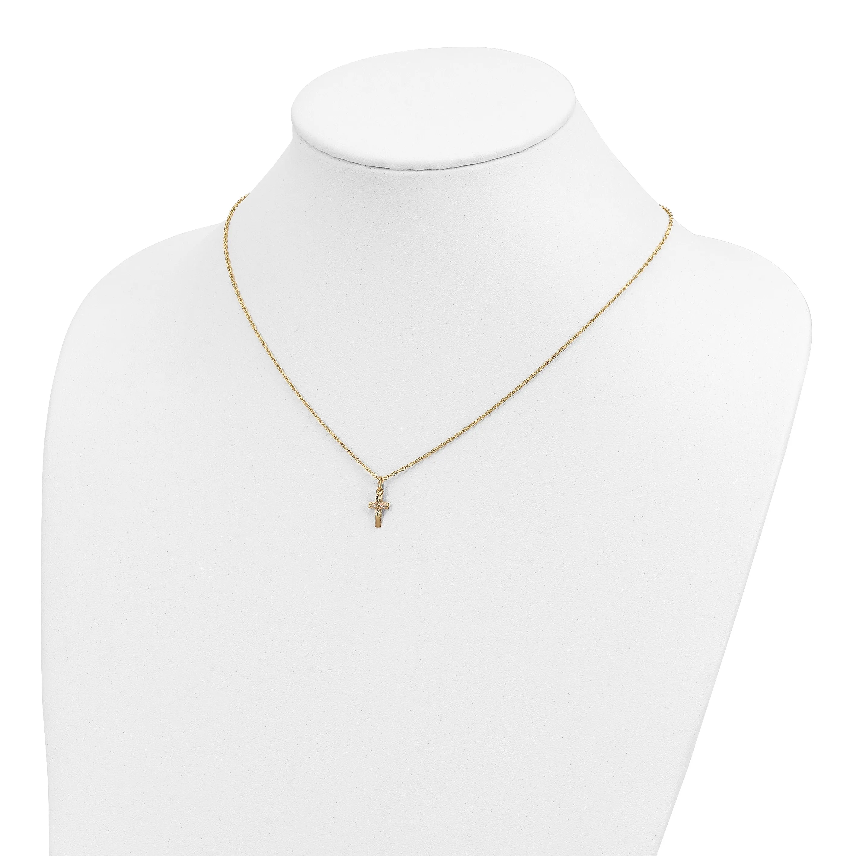 10K Tri-Color Black Hills Gold Cross Necklace with Polished Finish