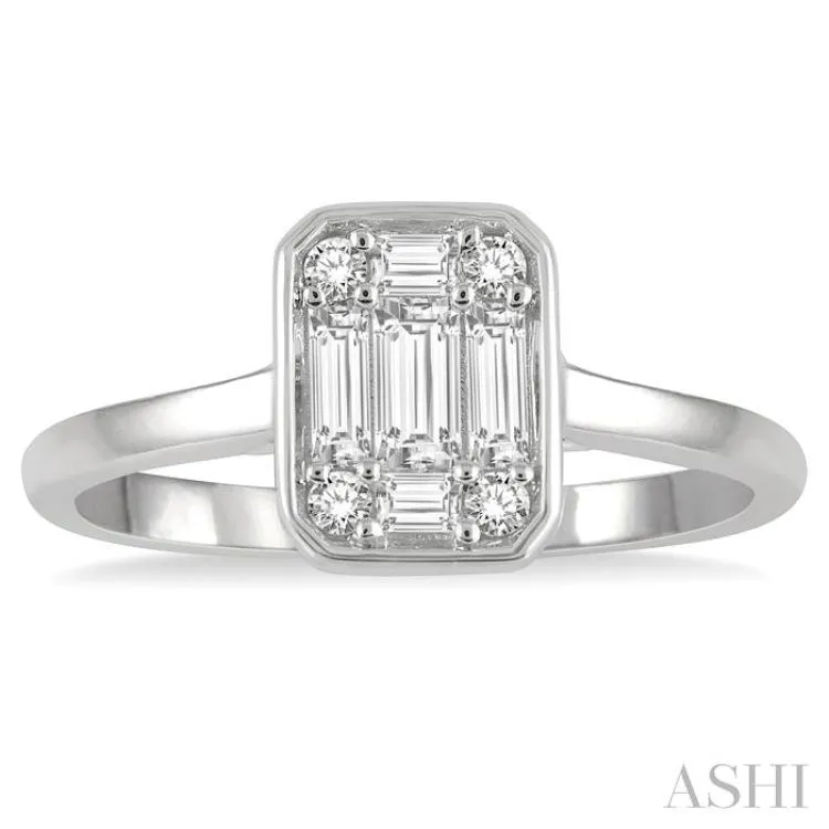 1/2 ctw Octagonal Shape Baguette and Round Cut Diamond Ladies Ring in 14K White Gold
