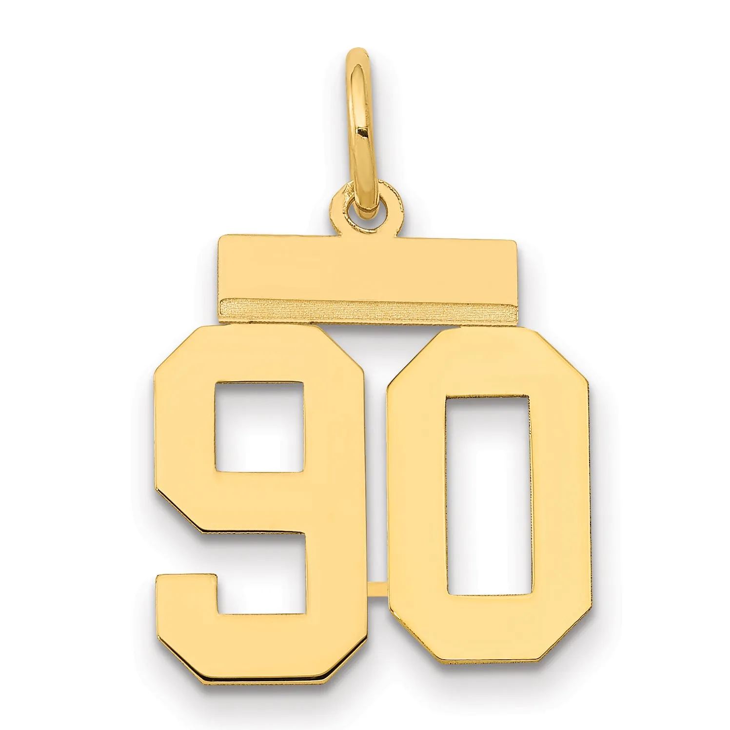 14K Gold Number 90 Charm with Polished Finish  Small, Laser Cut
