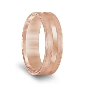 14k Rose Gold Brushed Finish Men’s Concave Wedding Band with Double Milgrain Edges - 6.5mm