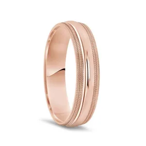 14k Rose Gold Polished Finish Domed Wedding Ring With Double Milgrain - 4mm - 10mm