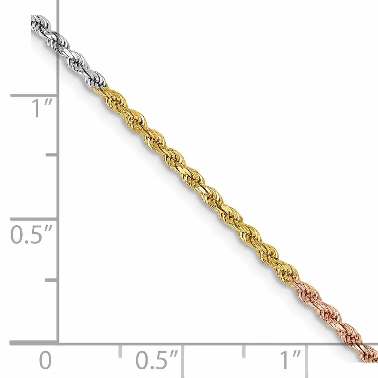 14k Tri Color Gold 1.8mm Diamond Cut Rope Chain