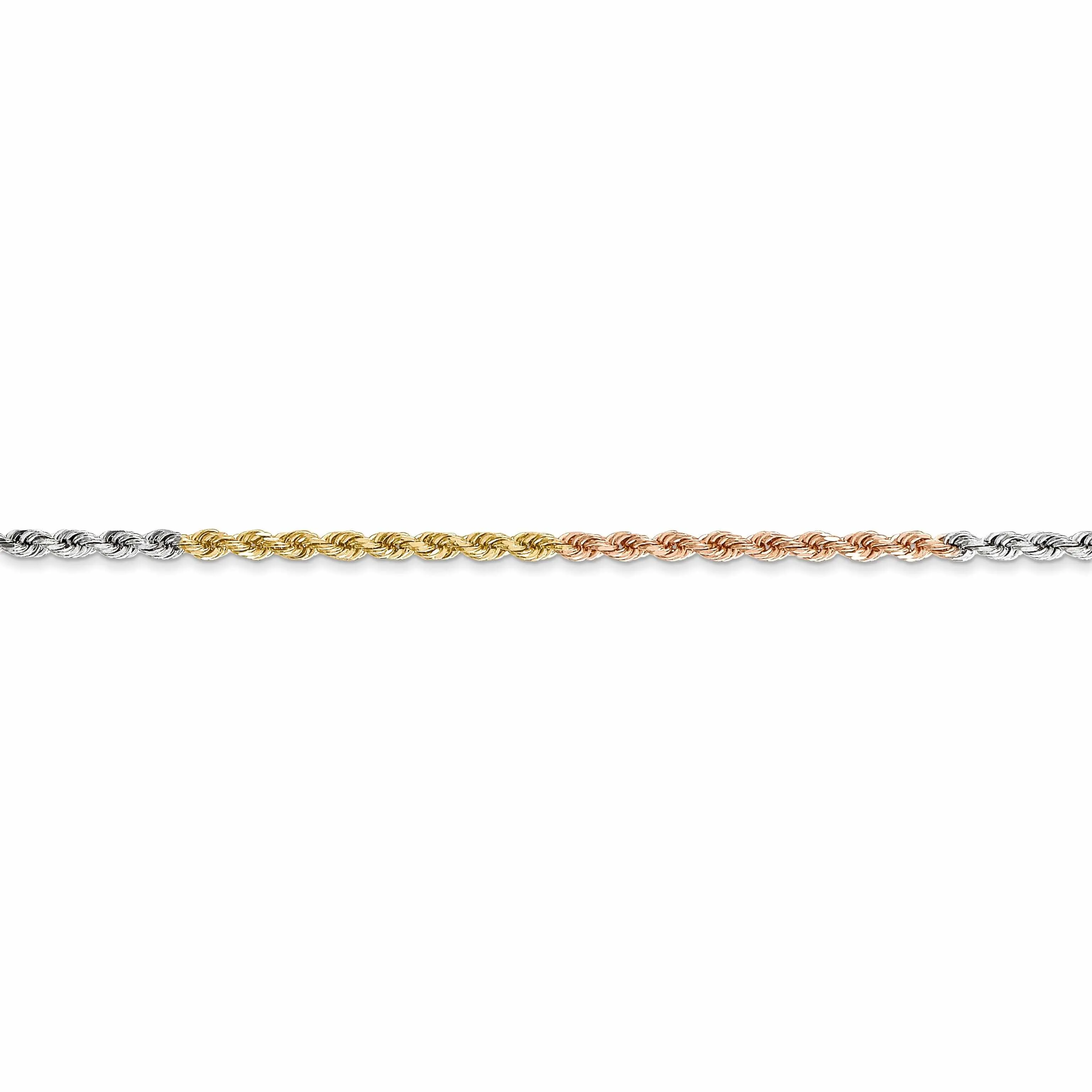 14k Tri Color Gold 1.8mm Diamond Cut Rope Chain