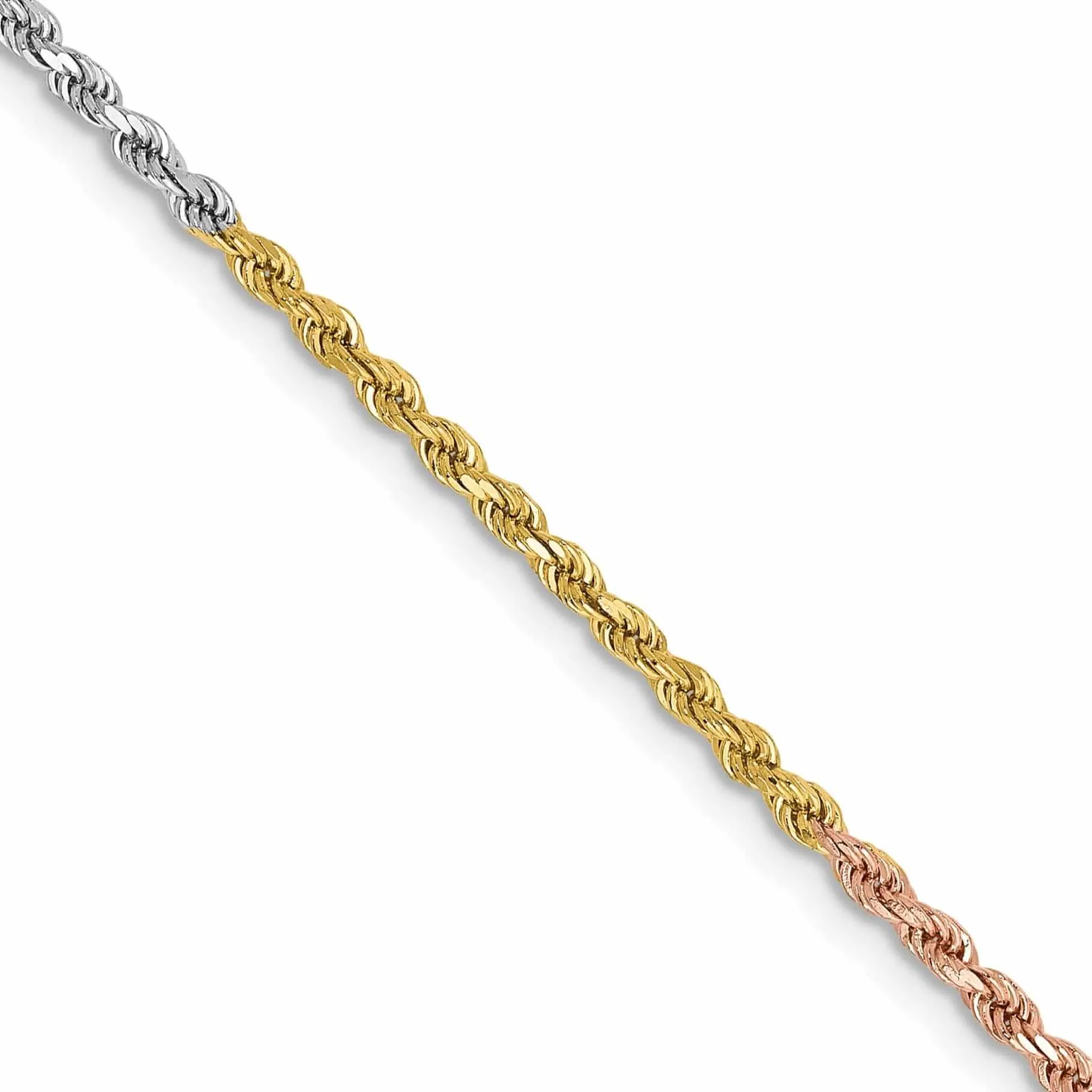 14k Tri Color Gold 1.8mm Diamond Cut Rope Chain