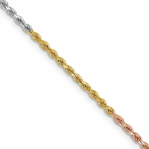 14k Tri Color Gold 1.8mm Diamond Cut Rope Chain