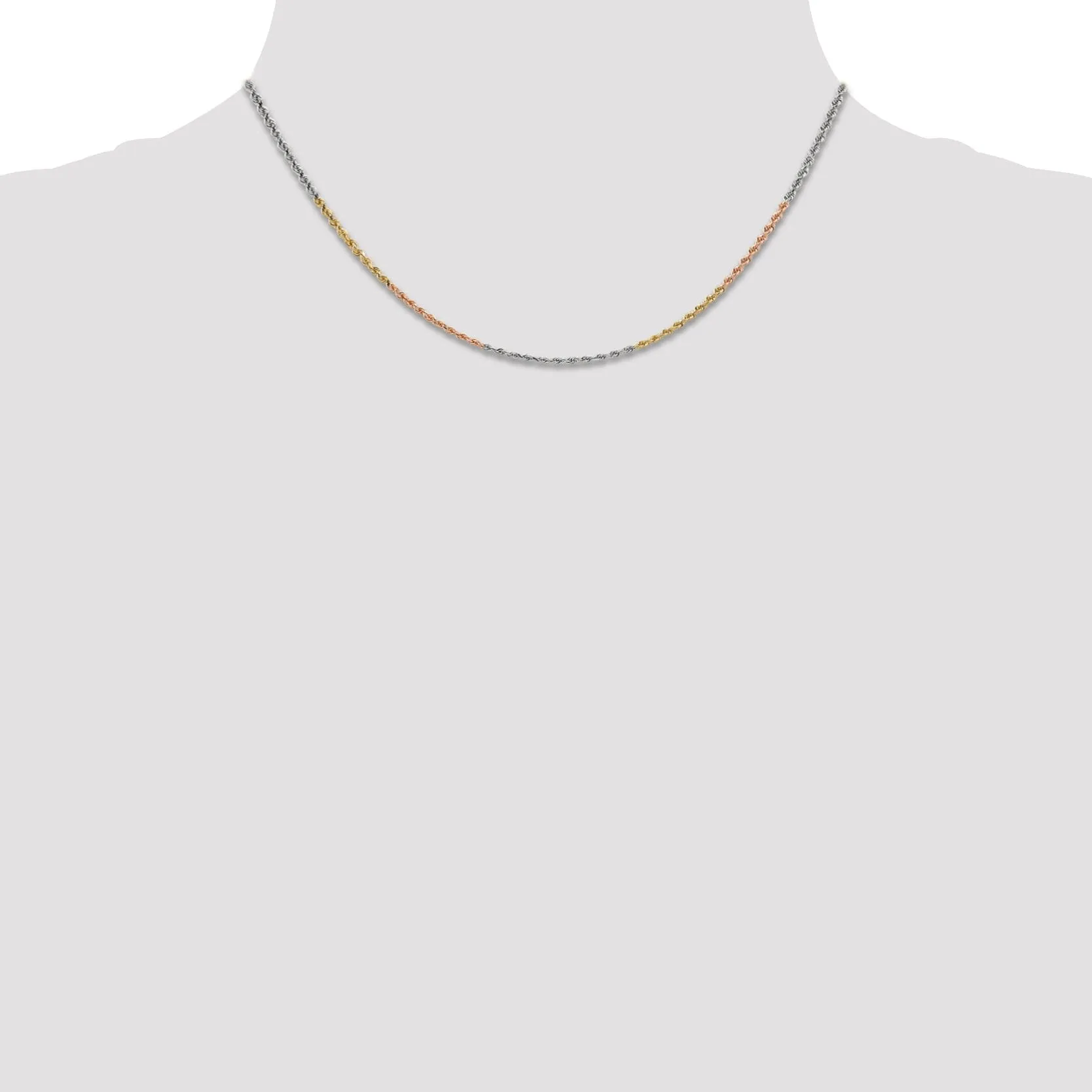 14k Tri Color Gold 1.8mm Diamond Cut Rope Chain