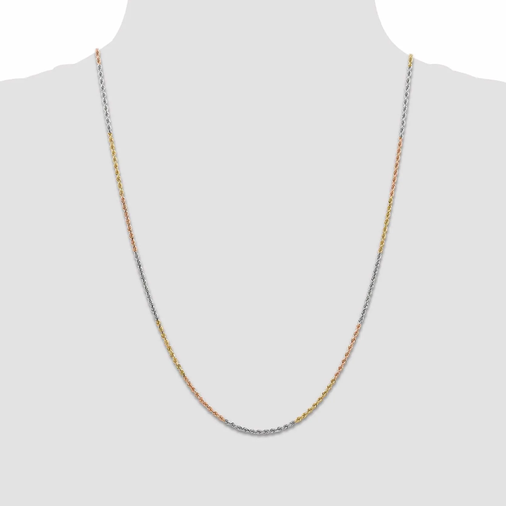 14k Tri Color Gold 1.8mm Diamond Cut Rope Chain