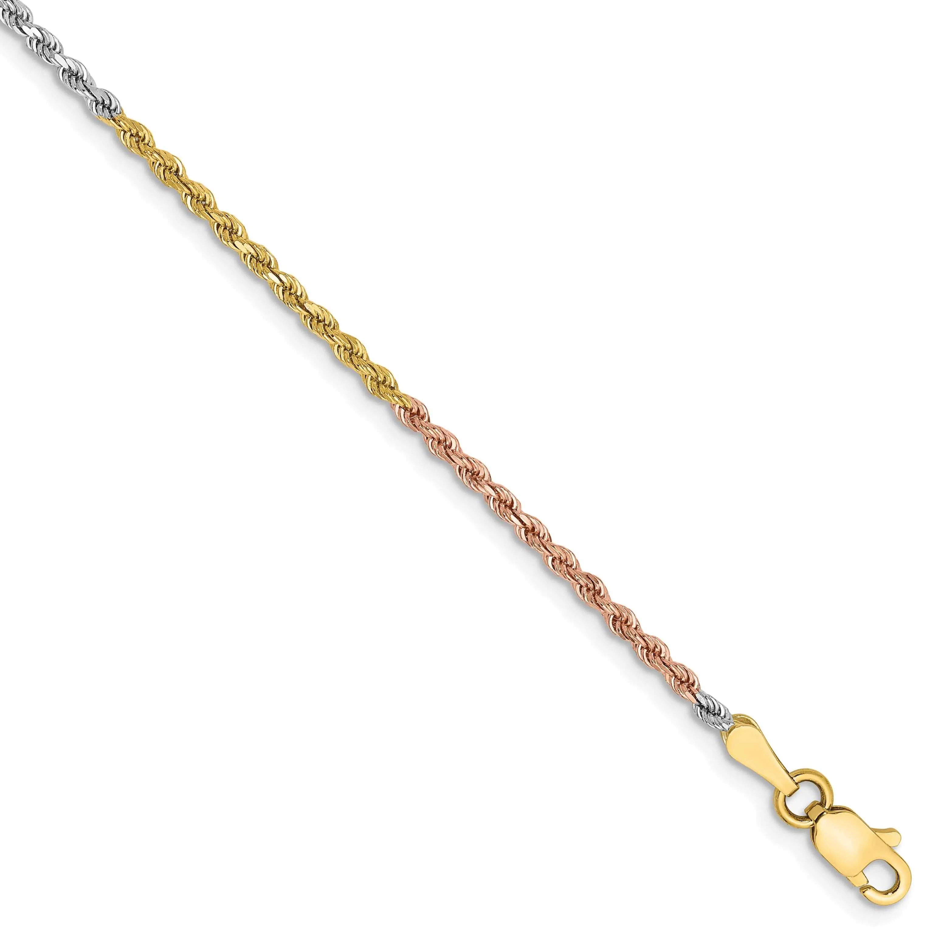 14k Tri Color Gold 1.8mm Diamond Cut Rope Chain