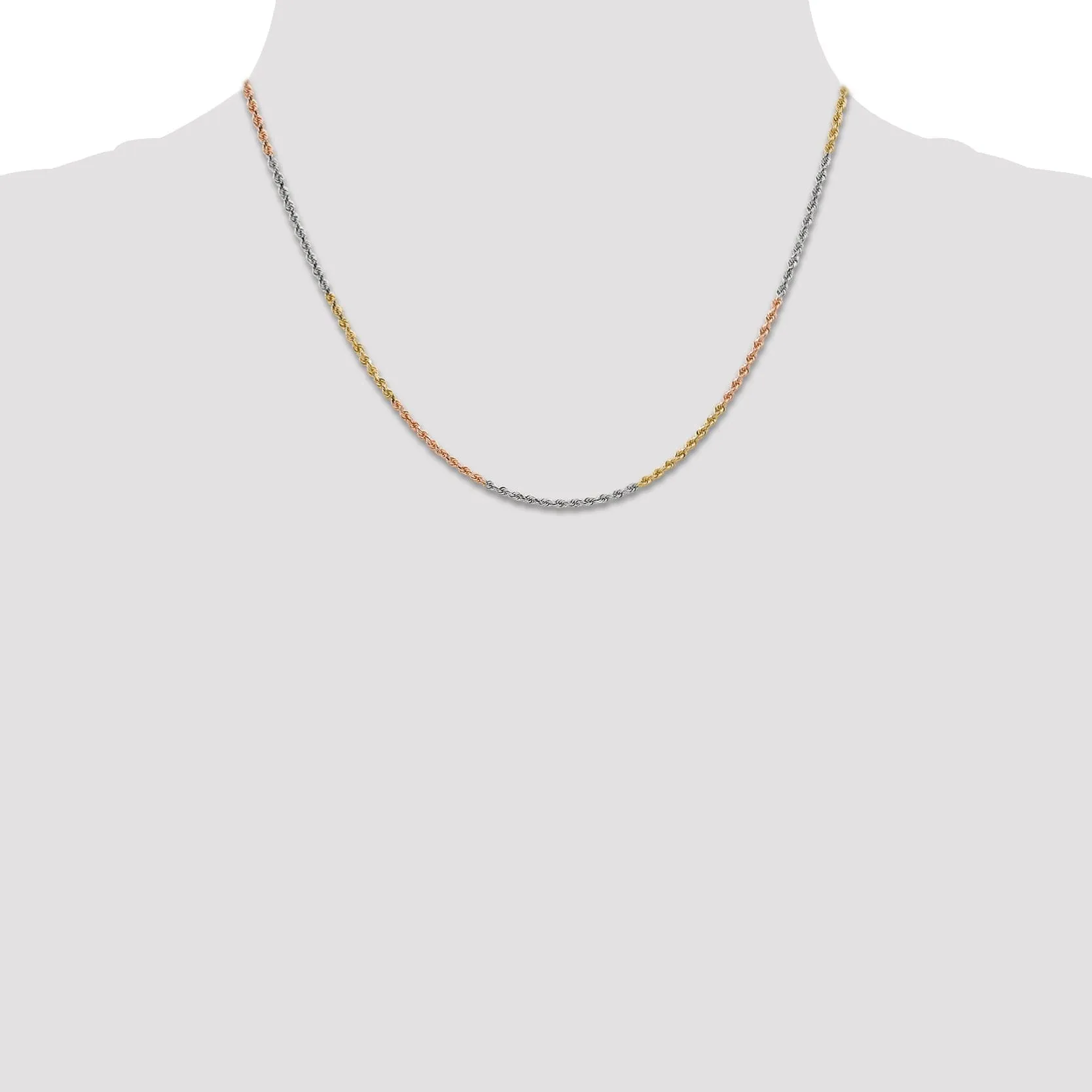 14k Tri Color Gold 1.8mm Diamond Cut Rope Chain