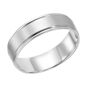 14k White Gold Brushed Finish Comfort Fit Wedding Band with Polished Round Edges - 6mm