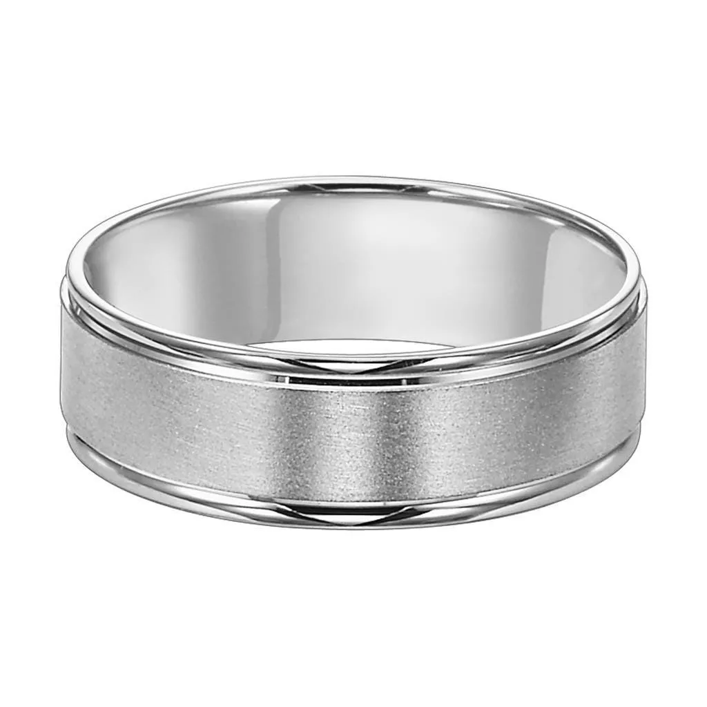 14k White Gold Brushed Finish Comfort Fit Wedding Band with Polished Round Edges - 6mm