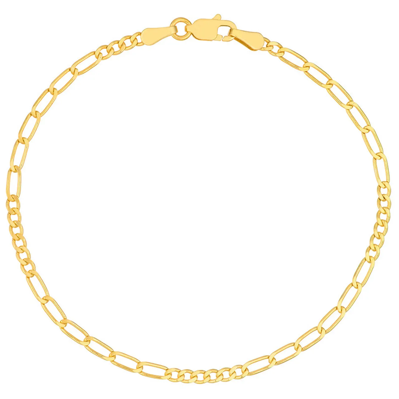 14K Yellow Gold 2mm 6 6 Figaro Chain Bracelet with Lobster Lock, 7"