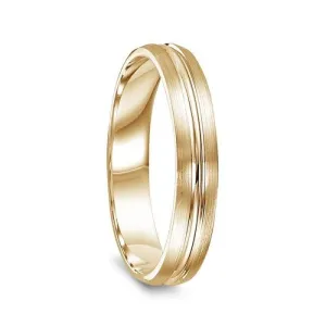 14k Yellow Gold Satin Finished Bevel Edged Women’s Wedding Ring with Polished Center Groove - 4mm - 7mm
