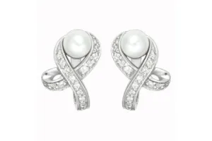17/50 Carat White Gold 14kt Diamond and Cultured Pearl Earrings