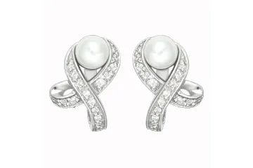 17/50 Carat White Gold 14kt Diamond and Cultured Pearl Earrings