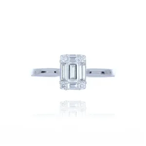 18ct White Gold 0.54ct Baguette Cut Diamond Illusion Cluster Ring
