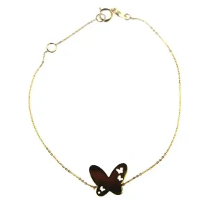 18k Solid Yellow Gold Center Polished Butterfly Bracelet