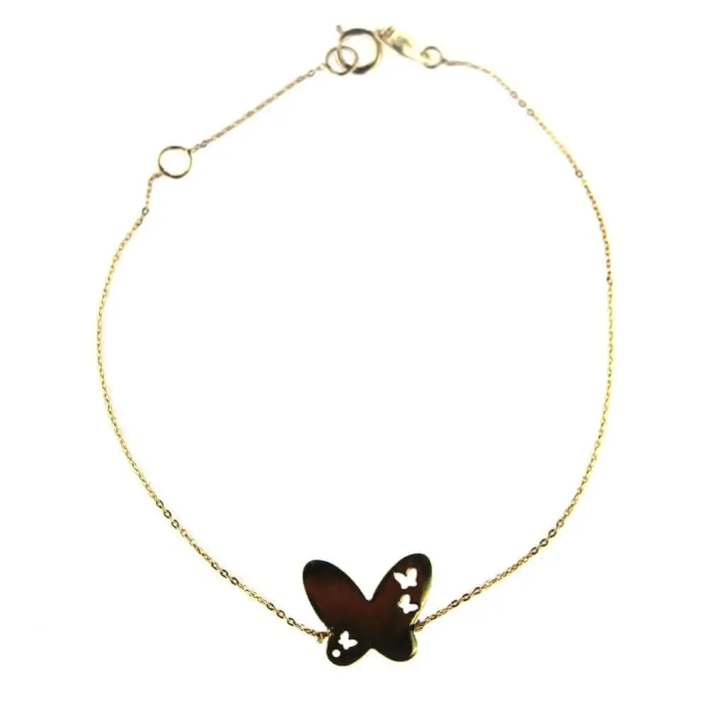 18k Solid Yellow Gold Center Polished Butterfly Bracelet