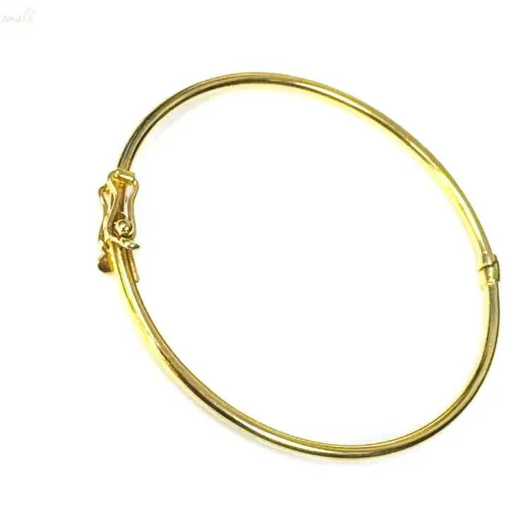 18K Solid Yellow Gold Polished Tube Bangle Bracelet
