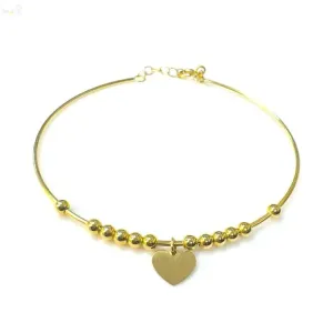 18K Yellow Gold Beads and Heart Center Bangle Bracelet