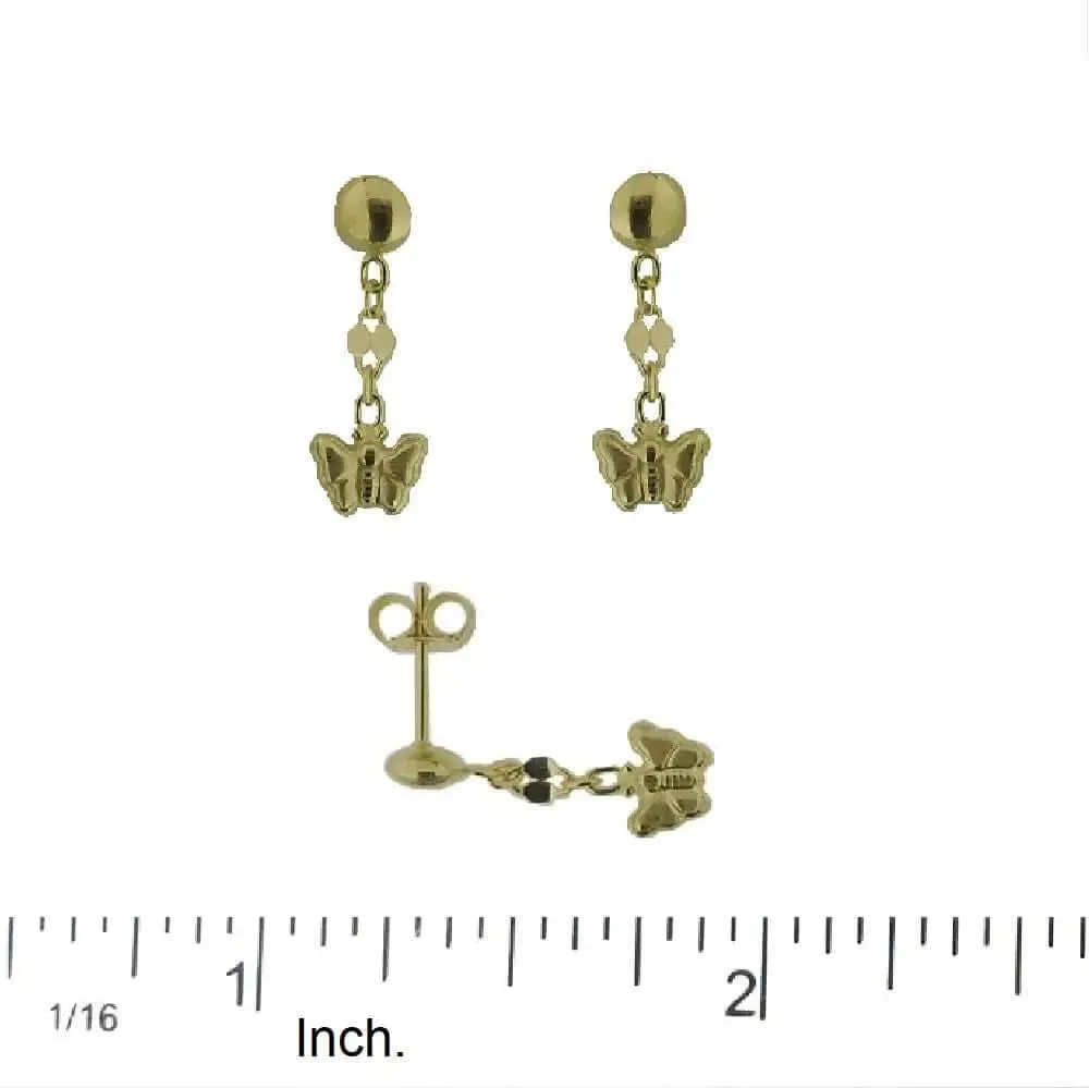 18K Yellow Gold Shiny Mini Butterfly Dangle Post Earrings