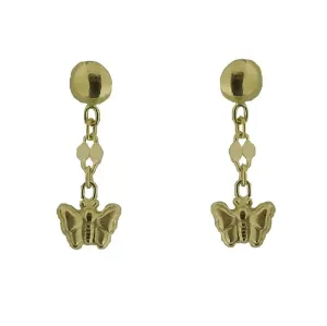18K Yellow Gold Shiny Mini Butterfly Dangle Post Earrings