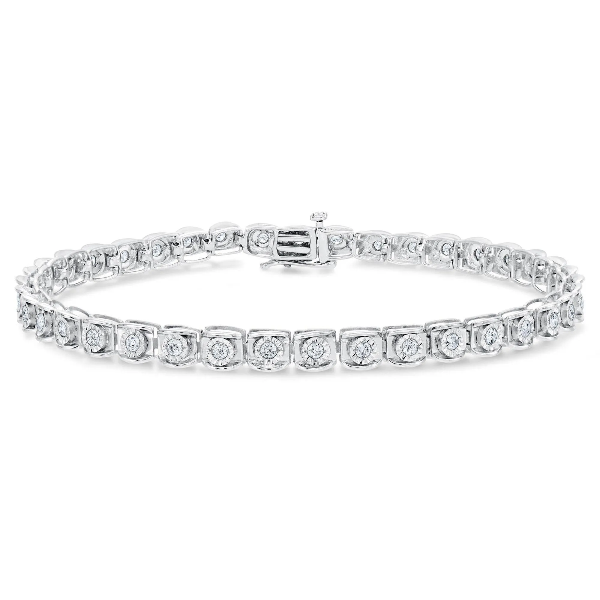 1ctw Round Diamond Miracle Set Sterling Silver Tennis Bracelet