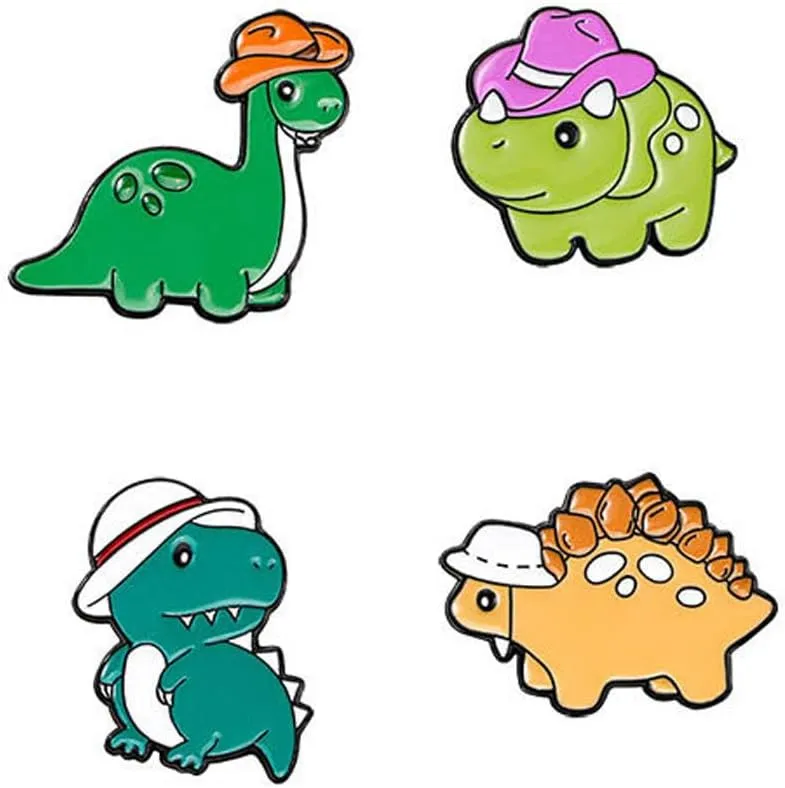 4 Pcs Cute Dinosaur Enamel Pins Set Cartoon Animal Brooches Lapel Pins Badges Clothes Bags Backpack Accessory DIY Gifts for Women Kids, Green