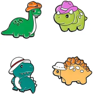 4 Pcs Cute Dinosaur Enamel Pins Set Cartoon Animal Brooches Lapel Pins Badges Clothes Bags Backpack Accessory DIY Gifts for Women Kids, Green