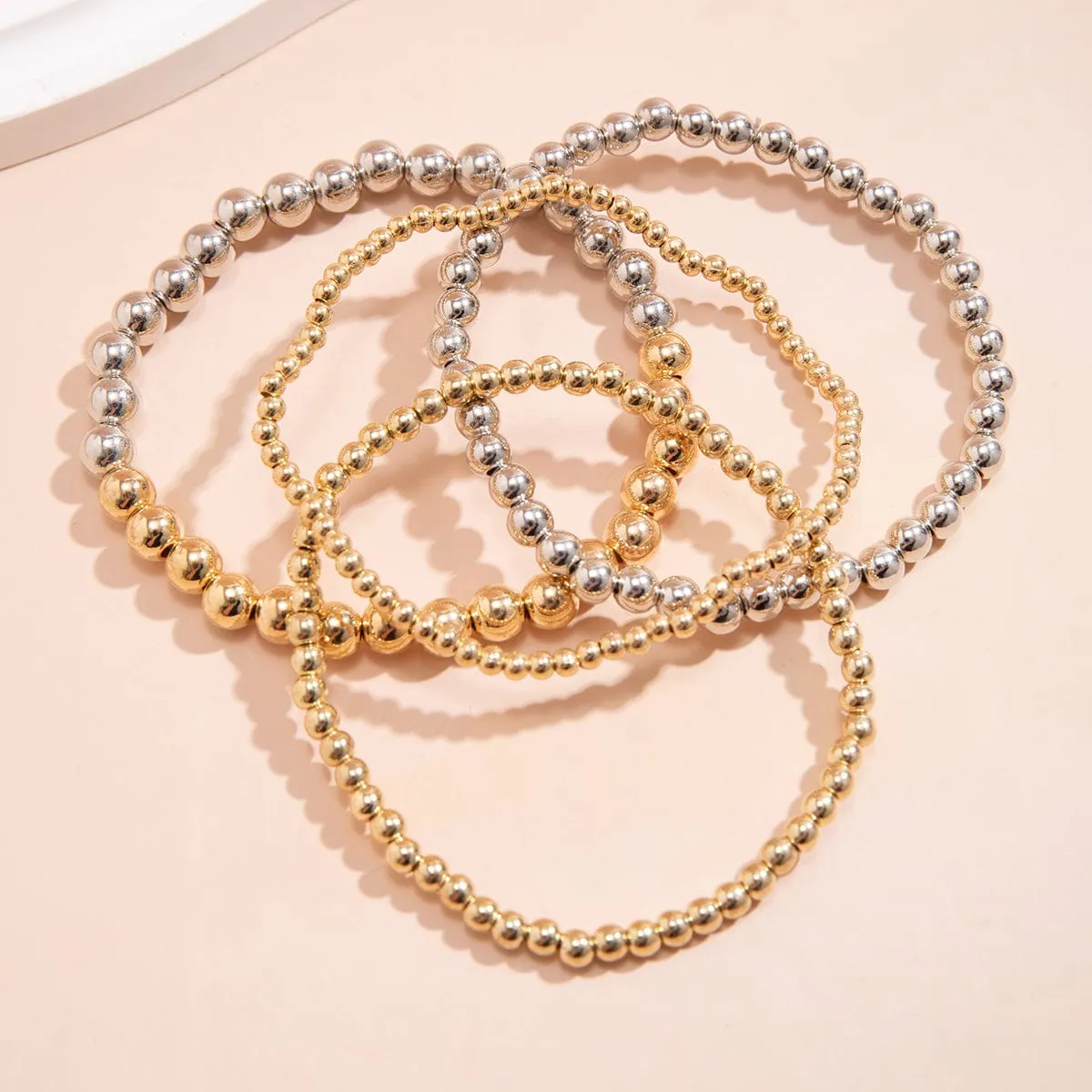 4 Pcs Two Tone Ball Chain Stackable Bracelet Set