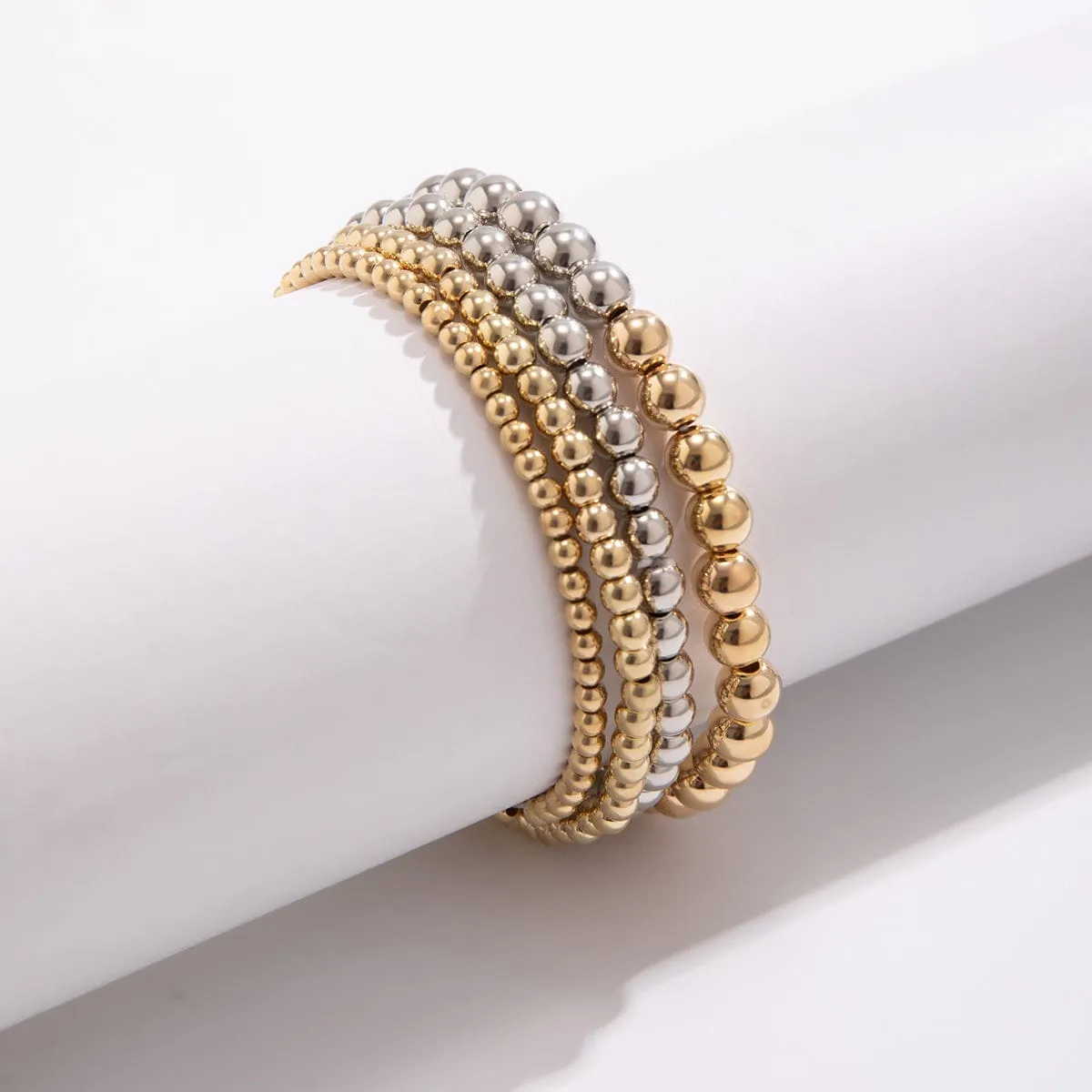 4 Pcs Two Tone Ball Chain Stackable Bracelet Set