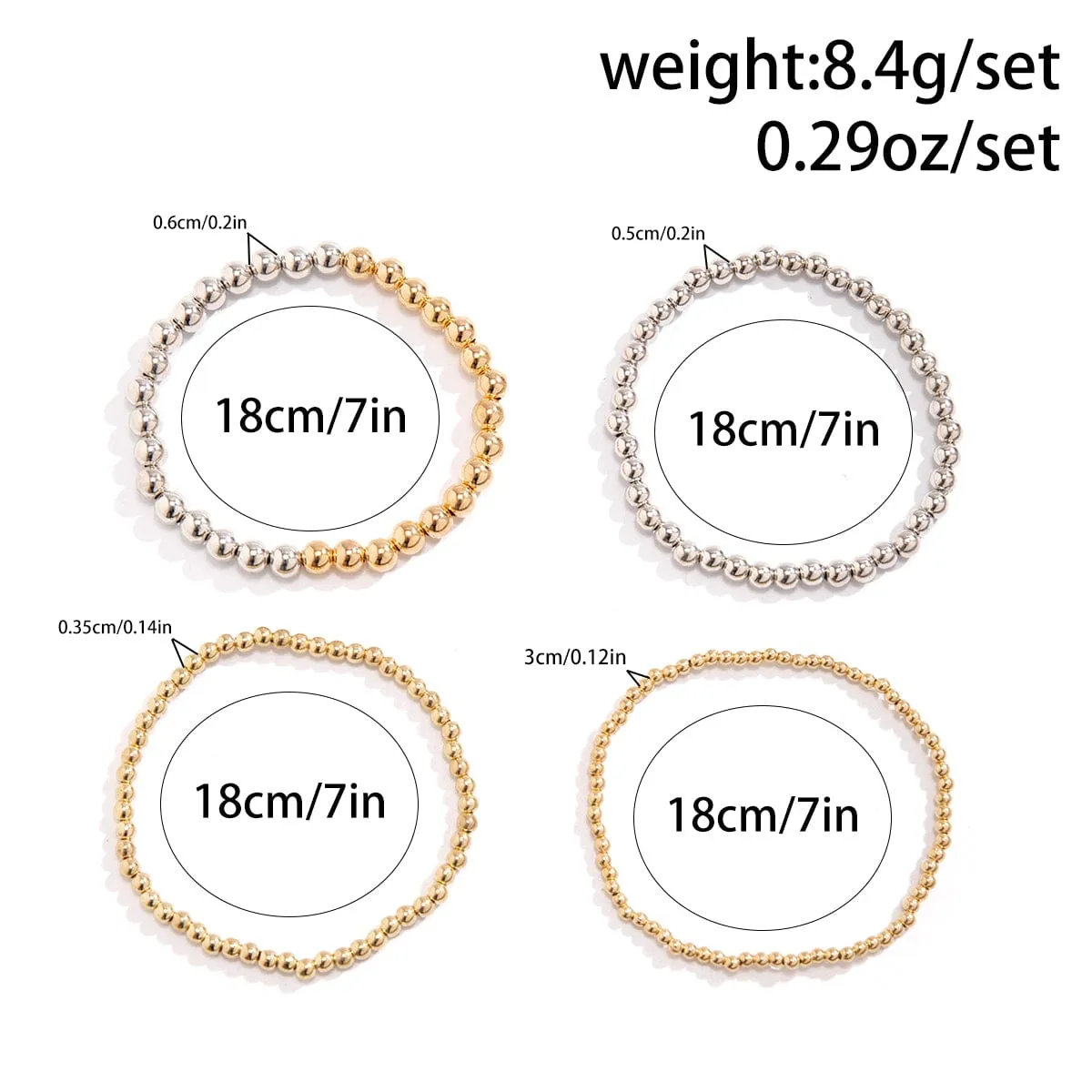 4 Pcs Two Tone Ball Chain Stackable Bracelet Set
