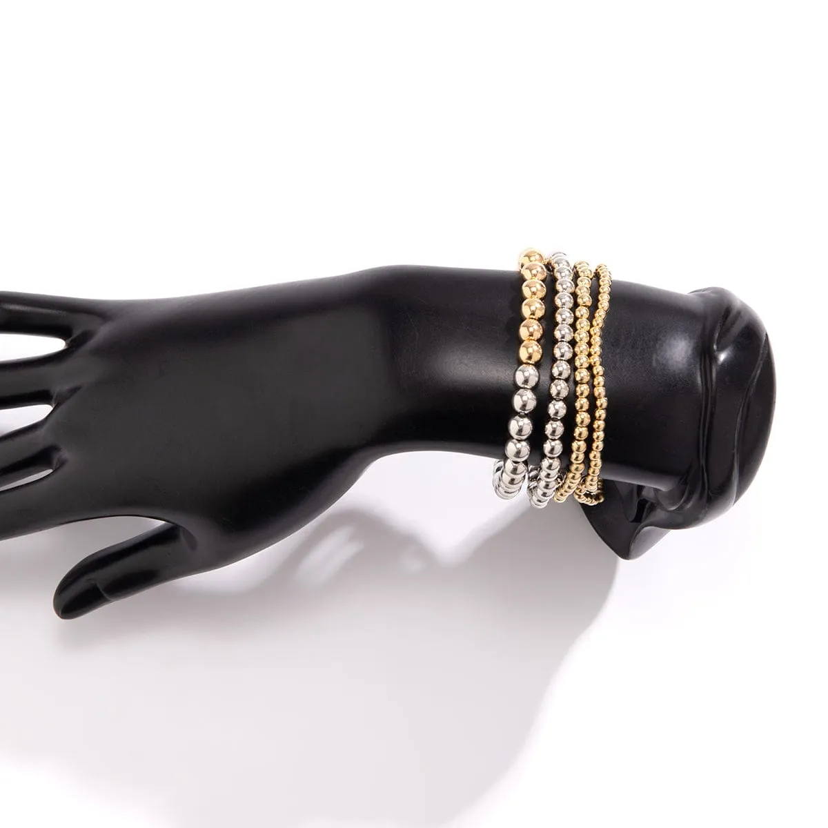 4 Pcs Two Tone Ball Chain Stackable Bracelet Set