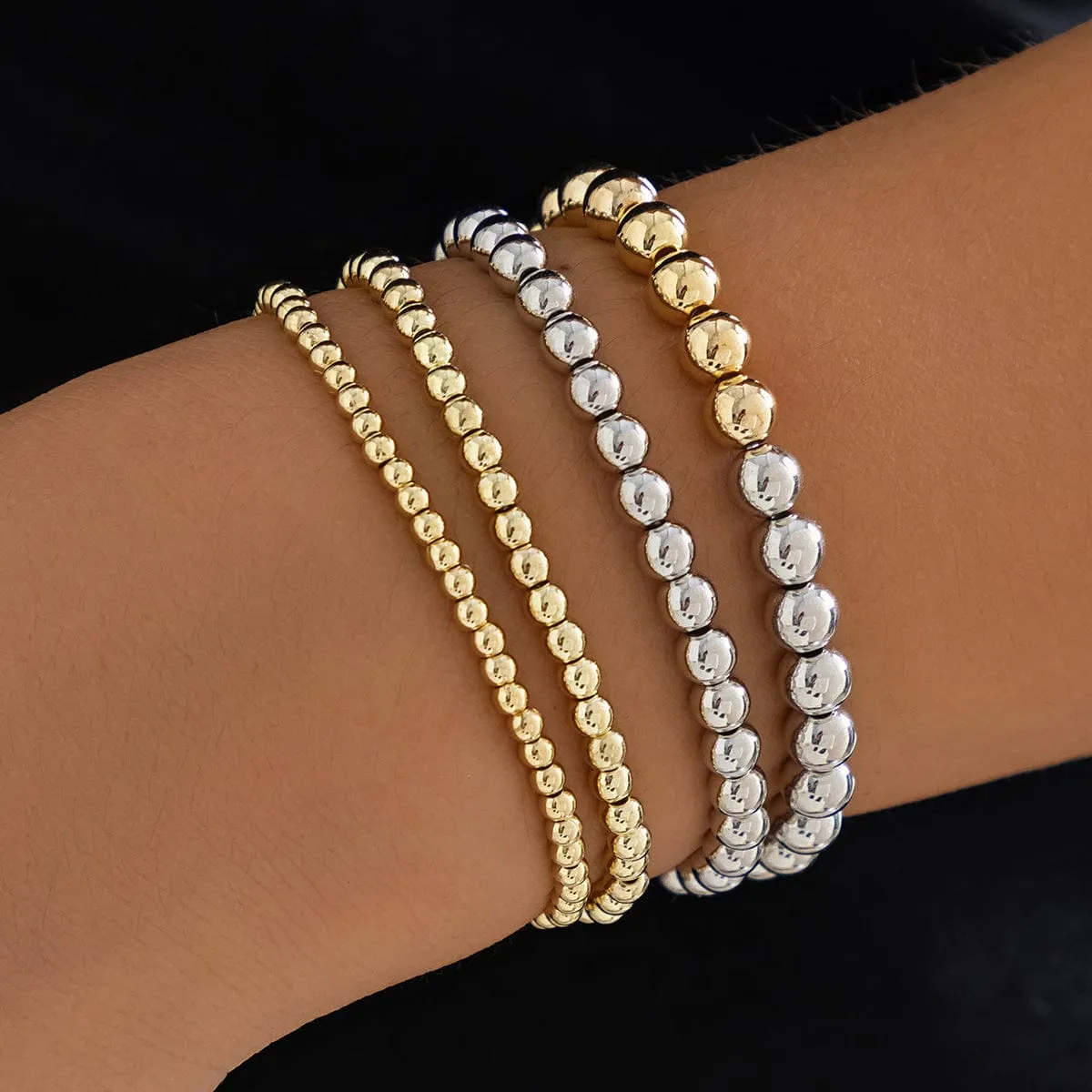 4 Pcs Two Tone Ball Chain Stackable Bracelet Set