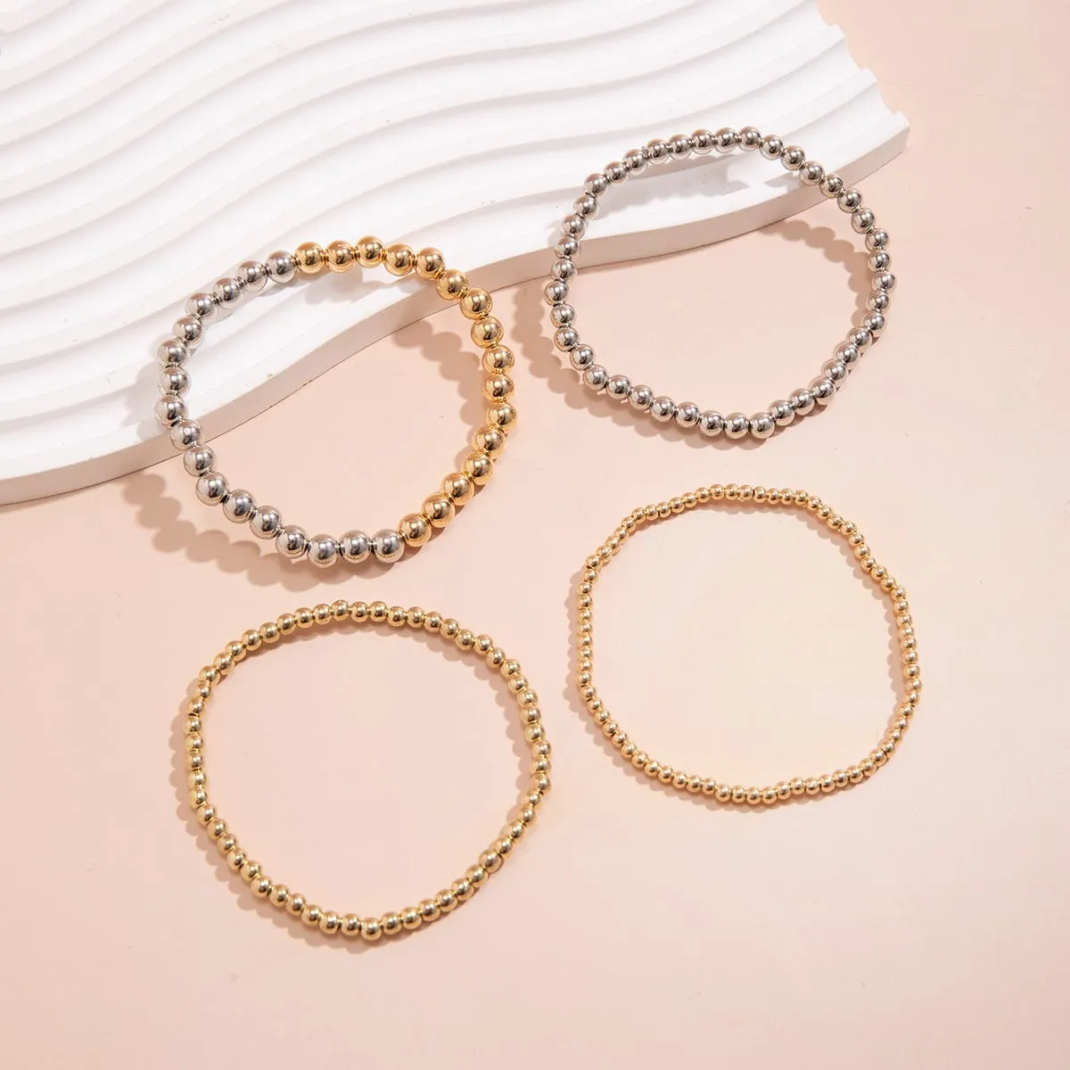 4 Pcs Two Tone Ball Chain Stackable Bracelet Set