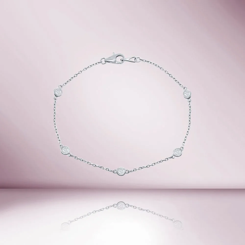 5 Stone Diamond By The Yard Bracelet (0.36 ct.) Bezel Set in 14K Gold