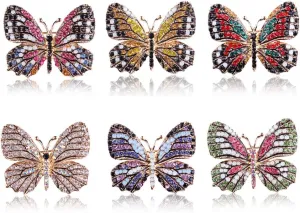 6PCS Fashion Crystal Butterfly Brooch, Multi-Color Rhinestone Crystal Brooches Pins, Cute Animal Shape Corsages Brooches for Women Decoration
