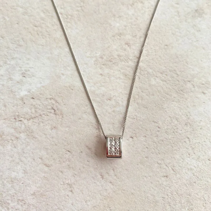 9 ct White Gold Pave Diamond Slider Necklace