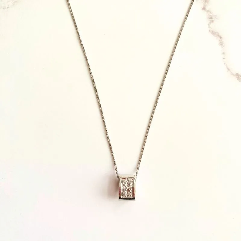 9 ct White Gold Pave Diamond Slider Necklace