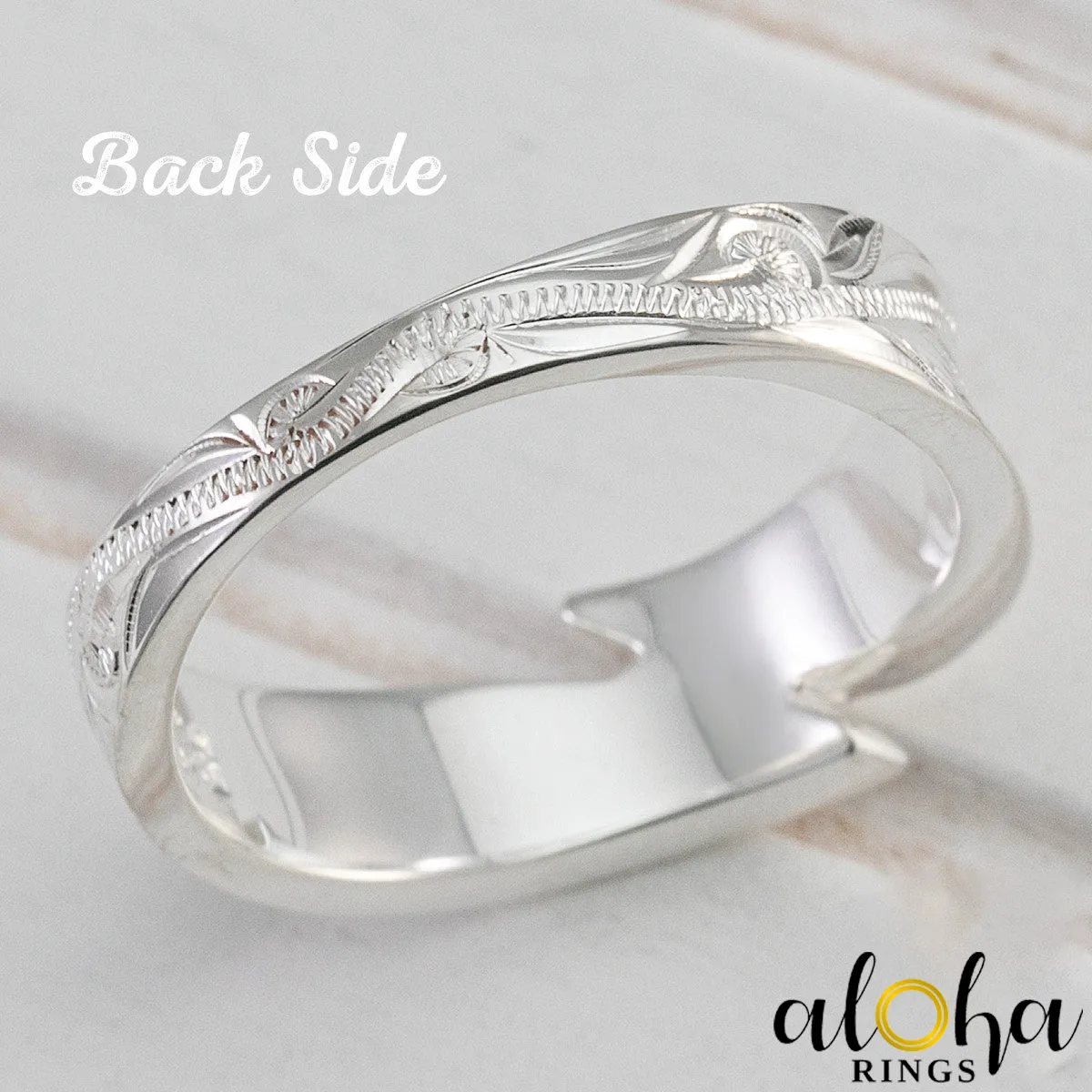 925 Sterling Silver Hand Engraved Maile Leaf Motif Ring