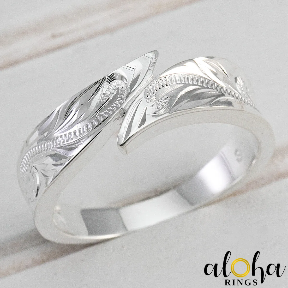 925 Sterling Silver Hand Engraved Maile Leaf Motif Ring