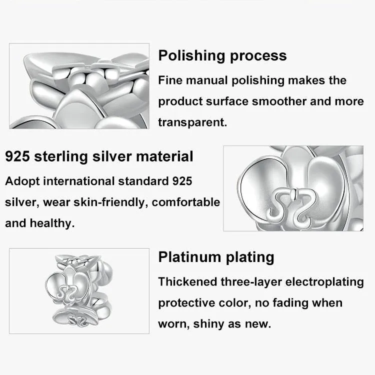 925 Sterling Silver Platinum Butterfly Orchid Flower Beads