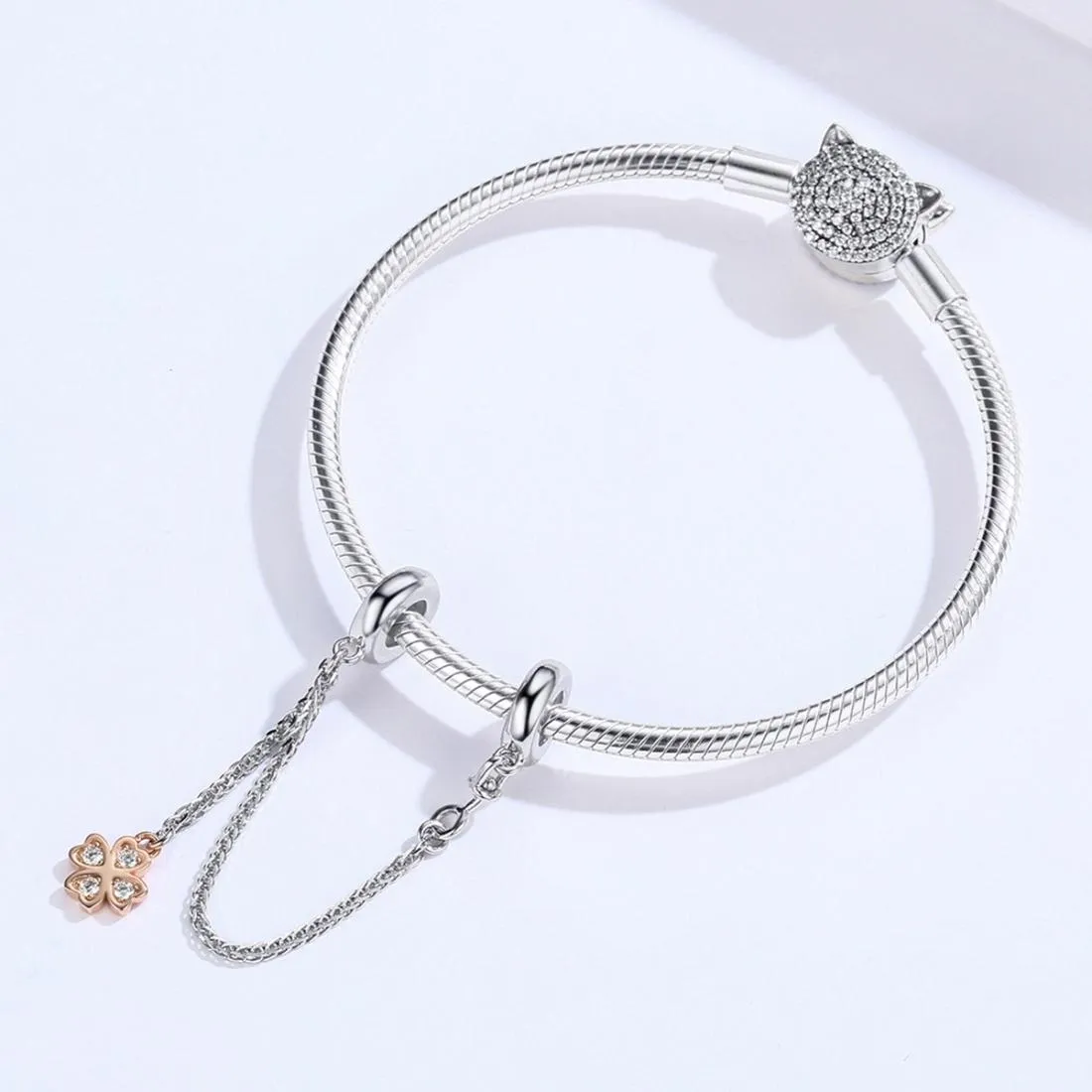 925 Sterling Silver Platinum Plated Clover Safety Chain For Diy Bracelets