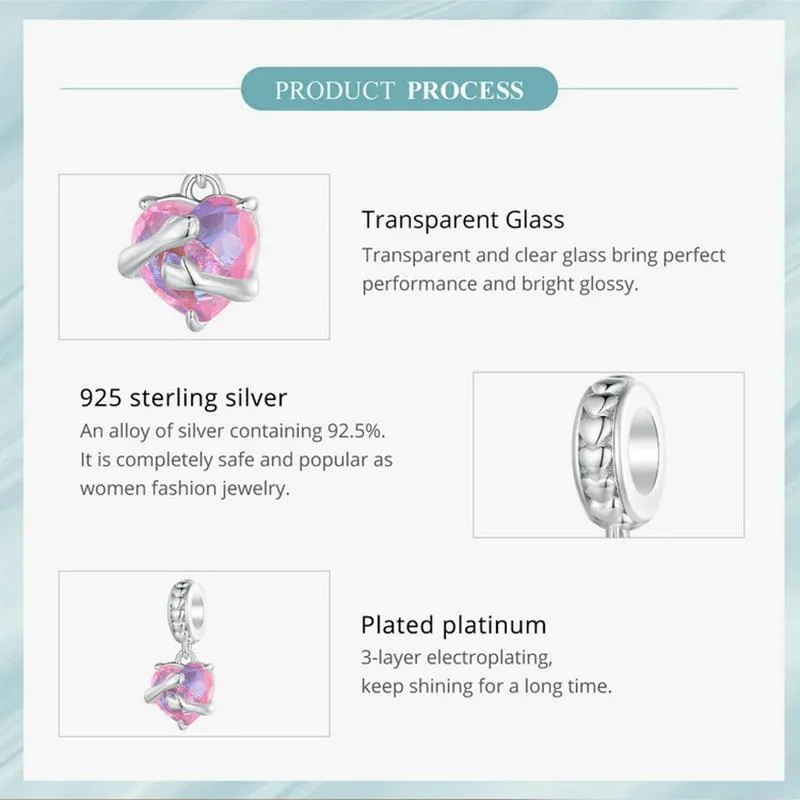 925 Sterling Silver Scc2540 Heart Pendant For Diy Bracelets