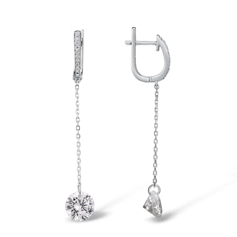 925 Sterling Silver Shiny White Cubic Zirconia Long Drop Earrings
