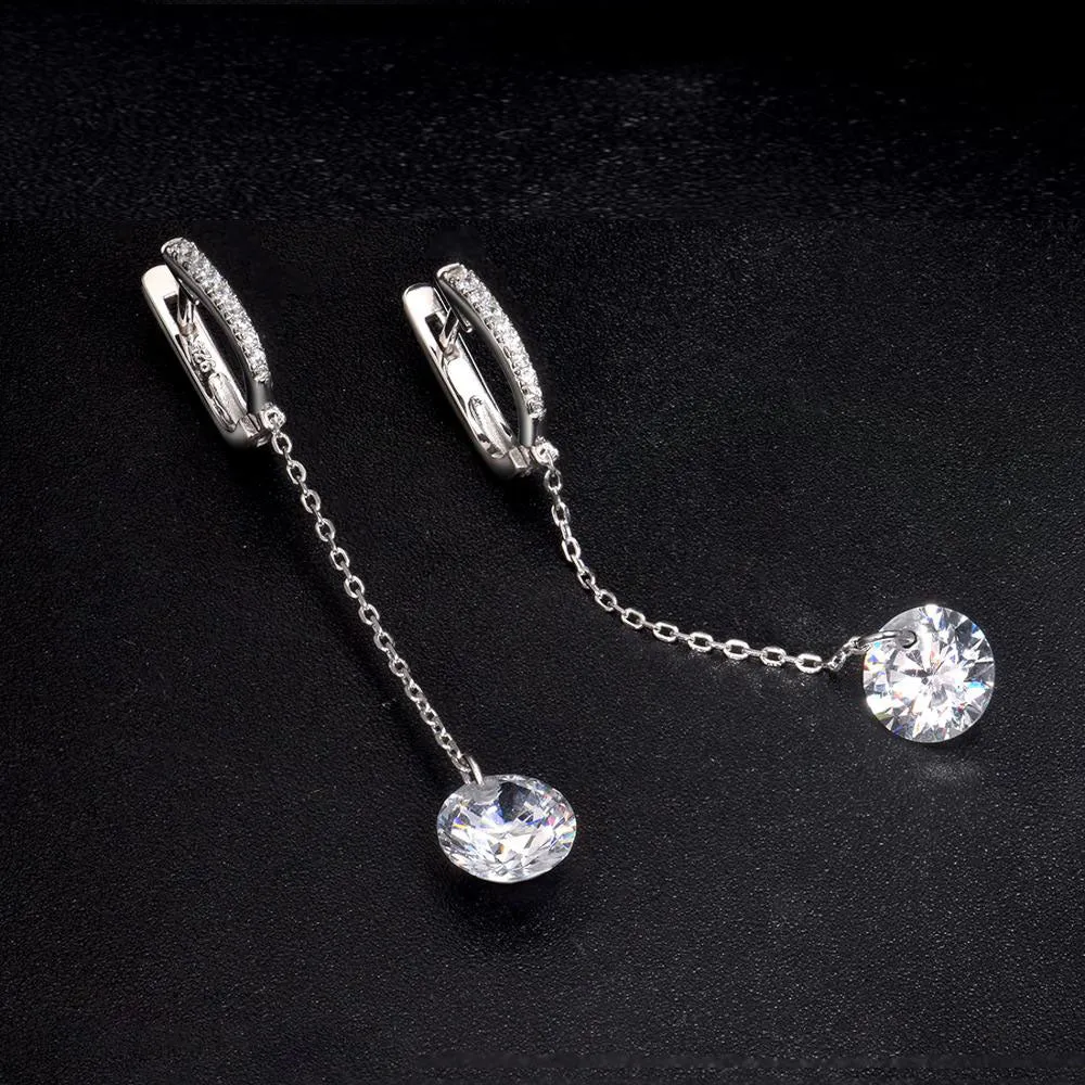 925 Sterling Silver Shiny White Cubic Zirconia Long Drop Earrings