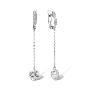 925 Sterling Silver Shiny White Cubic Zirconia Long Drop Earrings