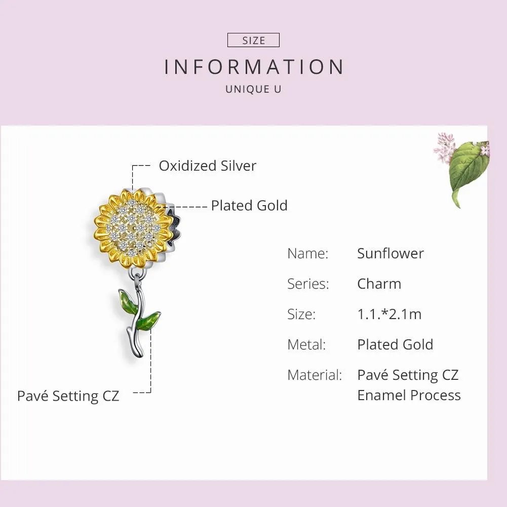 925 Sterling Silver Sunflower Pendant For Diy Bracelet